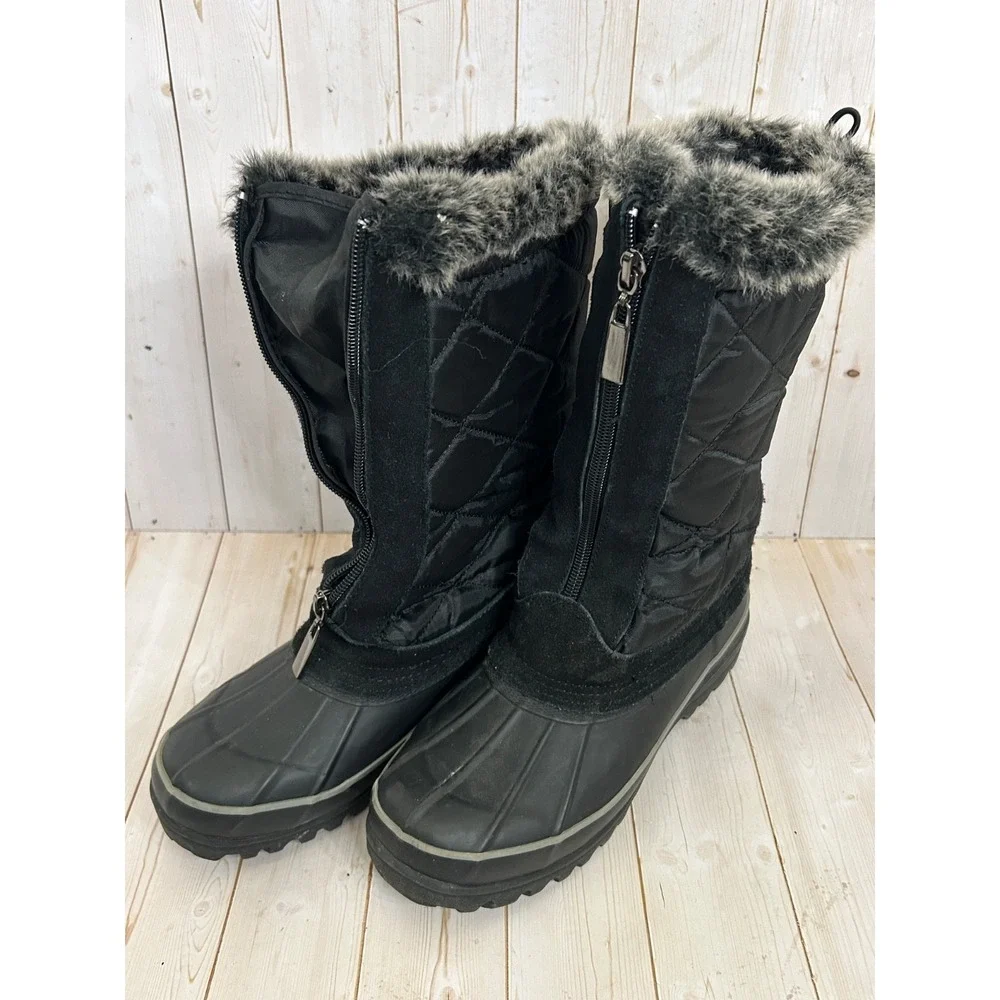 Khombu Women's Black Quilted Faux Fur Lined Zippered Winter Snow Boots Size‎ 6M